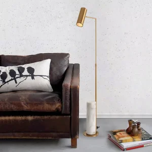 Contemporary Nordic Golden Floor Lamp with Adjustable Marble Base for Standing Lighting Bedroom Decoration Designer