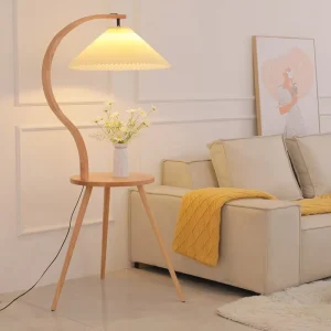 Contemporary Wooden Floor Lamp LED High CRI 90 3500K Warm White 180 Lumens Cylindrical Shade for Hotel Home Living Room Dining
