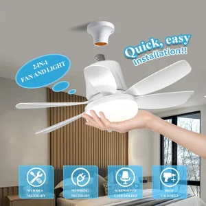 Cooling Electric Silence E27 Light Bulb Moving Head Smart Home Light 360 Rotating Emitting Remote Control Modern LED Ceiling Fan
