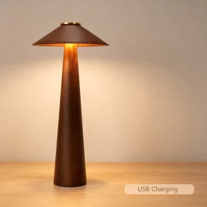 Cordless Charging Solid Wood Table Lamp 3-Color Dimmable Touch Control Portable Bedside Lamp Ideal for Home Office and Camping