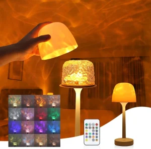 Cordless LED Aurora Projector Lamp USB Rechargeable Ocean Wave Night Light with Remote Portable Lumena Style Light for Bedroom
