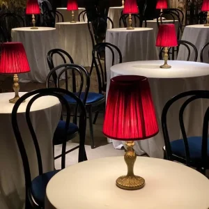 Cordless Rechargeable LED Table Lamp Round Fabric Red Shade Touch Dimmer Restaurants Table Light for Wedding