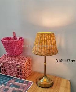 Cordless Rechargeable Rattan Hemp Rope Paper Bedside Table Lamp Retractable Metal Base Wicker Stand Flexible Touch Control