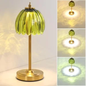 Cordless USB Rechargeable Touch Dimmable Green Crystal LED Table Lamp Wedding Hotel Bedside Night Desk Light
