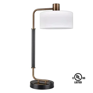 Country Inn Lighting Suppliers Hotel Guest Room Desk Lamp 24 Inches Brushed Bronze and Black Table Lamp with Drum Acrylic Shade