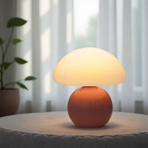 Cream Ceramic Mushroom Table Lamp Mid Century LED Warm White Dimmable Night Light