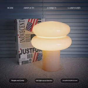 Cream Ceramic Table Lamp Mushroom Shade DIY Night Light for Bedroom Bedside