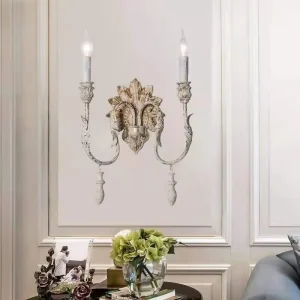 Creative American Country French Retro LED Iron Wall Lamp for Living Room Dining Room Bedroom Corridor