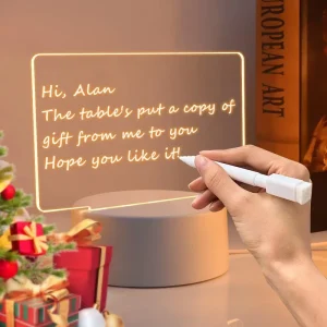 Creative DIY LED Night Light Table Lamp Modern Transparent 3D Message Board Wooden Base Rewritable Blank Acrylic Living Room