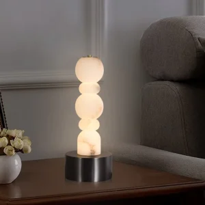 Creative European American Style Bedside Table Lamp Decorative Night Light for Living Room Sofa Area Minimalist Alabster Lamp