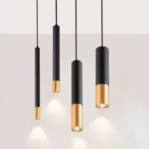 Creative Led Hanging Lamp Studio Front Desk Bar Black and Gold Chandelier Simple Fashion Long Straight Dining Chandelier