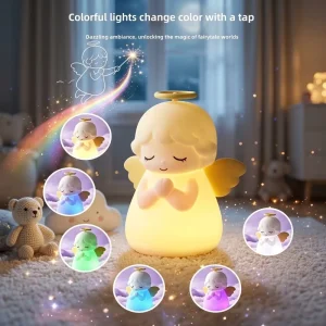Creative Little Angel Night Light 7-Color Warm LED Light 3 Brightness Levels Silicone Pat-pat Lamp USB Charging Perfect Gift