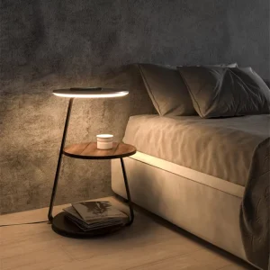 Creative Modern Nightstand Bedroom Floor Lamp Wireless Charging Smart LED Light Apartment friendly Wood Home Living Room Hotel