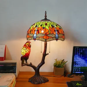 Creative Parrot Table Lamp American Retro Living Room Bedroom Lamp Luxurious Villa Hotel Stained Glass Desk Lamp