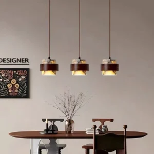 Creative Rectangle Chandelier Pendant Light for Long Kitchen Island Dinning Room Marble Suspension Lamp Black Walnut Stone Light