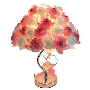 Creative Simple Modern Feather Rose Metal Table Lamp Colorful Remote Control for Bedroom Bedside Wedding Room
