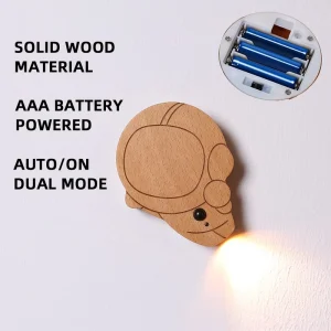 Creative Solid Wood Motion Sensor LED Warm White Night Light Cartoon Magnetic Wall Lamp AAA Battery Powered Bedroom