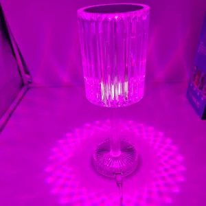 Creative Transparent Acrylic Rechargeable Night Light Touch RGB 16 Colors 3D Diam Ond Crystal Table Lamp with Dimming