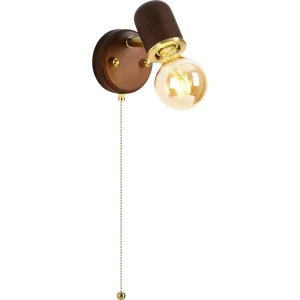 Creative Vintage-style LED Wall Lamp Minimalist Solid-wood Bedside Pull-cord Switch Suitable for Living Rooms Balconies