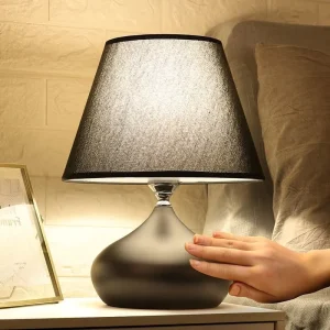 Cross Border Modern Luxury Chinese Style Induction Switch Control LED Desk Lamp Metal Linen Shade Eye Caring for Living Room Use