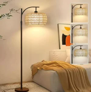 Cross border Foreign Trade style Medieval Style Rattan woven Floor Lamp LED Smart Dimmable Bulb Premium Feel for Bedrooms