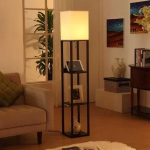 Cross-border Medieval Style Multi-layer Storage LED Bookshelf Floor Lamp with Iron Art Design for Living Room Bedroom