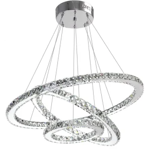 Crystal LED Ceiling Chandelier with 3 Adjustable Rings and Chrome Finish