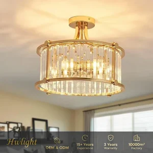 Crystal LED Ceiling Lamp Gold Round for Living Room Bedroom