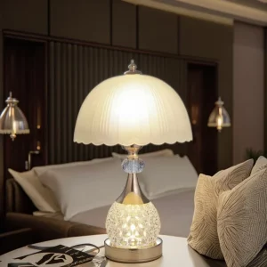 Crystal bedside lamp with a sophisticated ambiance minimalist modern design and adjustable brightness for a warm inviting feel