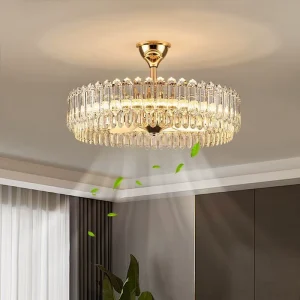 Crystal invisible retractable ceiling fan light for living room dining room