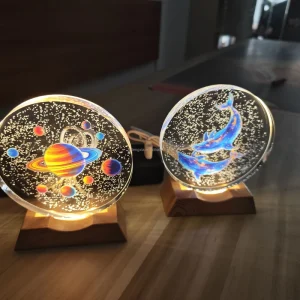 Custom 3D Art Color Print Night Light Luminous Solar System Crystal Ball Decoration Led Night Lights Bedside Decorations Gift