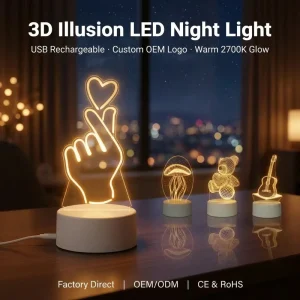 Custom Acrylic 3D LED Illusion Night Light USB Table Lamp with Logo for Gift Decoration