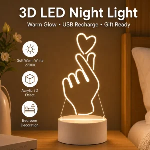 Custom Acrylic Finger Heart 3D LED Night Light USB Table Lamp Warm White Bedroom Gift Decoration Lamp