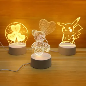 Custom Cartoon Photo 3D Illusion LED Night Light with USB, Table Desk Lamp for Kids