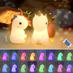 Custom Creative Gift Portable Silicone Unicorn Animal Toy Touch Sensor LED Night Light with 7 Colors for Bedroom