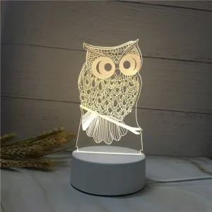Custom Decor Light 3D Desk Lamp Owl Style Acrylic Night Light ABS Base Gift Decor