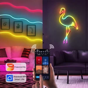 Custom Designed Doodle Wi Fi Smart App Controlled Silicone LED Neon Strip Lights with Music Syncing 12V 24V Power for Indoor Use
