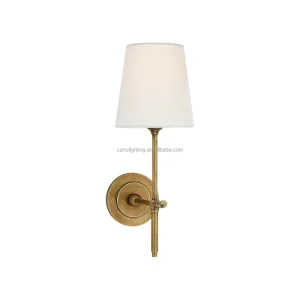 Custom Hotel Project Wall Light Bronze Brass Retro Simplicity Design White Fabric Wall Lamps for Bedroom Corridor Stairs