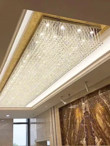 Custom Hotel Rectangular Multi-Layer Crystal Ceiling Light with Remote Control