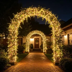 Custom LED Greenery Arch Light IP65 Rated Christmas Outdoor Wedding and Garden Landscape Lighting Iron Aluminum Frame Rechargeable