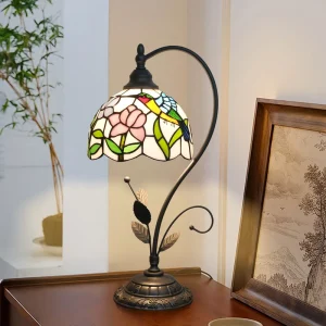Custom Lampshade Factory Creative Metal Leaf Table Lamp Base Stained Glass Desk Reading Light for Home Office Decor