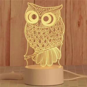 Custom Light 3D LED Table Lamp Owl Style Acrylic Night Light ABS Base Gift Decor