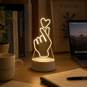 Custom Logo Acrylic Finger Heart 3D LED Illusion Night Light USB Table Lamp for Gift Decoration