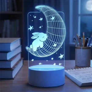 Custom Mini LED Night Light Table Lamp with 3D Illusion Design Acrylic Material Minimalist Bedroom Decor