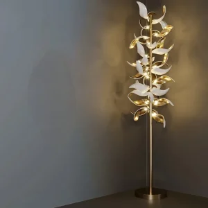 Custom Modern Handmade Leaf Stainless Steel LED Floor Lamp for Hotel Villa Home Shop Adjustable Color Temperature