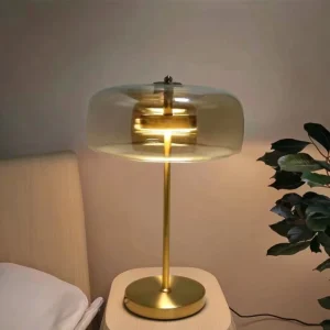 Custom Modern LED Table Lamp for Home Light Luxury Amber Glass Bedroom Lighting for Study Reading Offices Metal Room