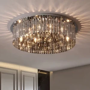 Custom Modern Luxury LED K9 Crystal Ceiling Light Surface Mounted for Hotel Lobby & Villa Projects IP33 Rated