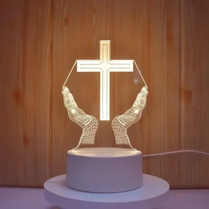 Custom Modern Pop Catholic Design Cross Religious Themed Maria Christ Optical 3D Illusion Jesus Night Light Middle USB