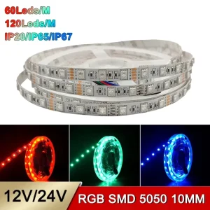 Custom Waterproof IP65 IP67 12V 24V RGB SMD 5050 5mm 10mm Flicker free Cuttable Self adhesive SMD5050 Led Strip Light