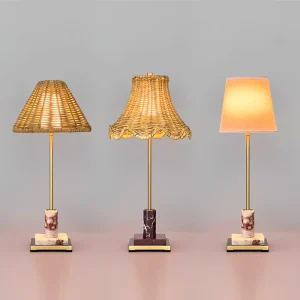 Customizable Different Colors Marble Table Lamp Natural Travertine Stone Base Living Room Bedroom Bedside